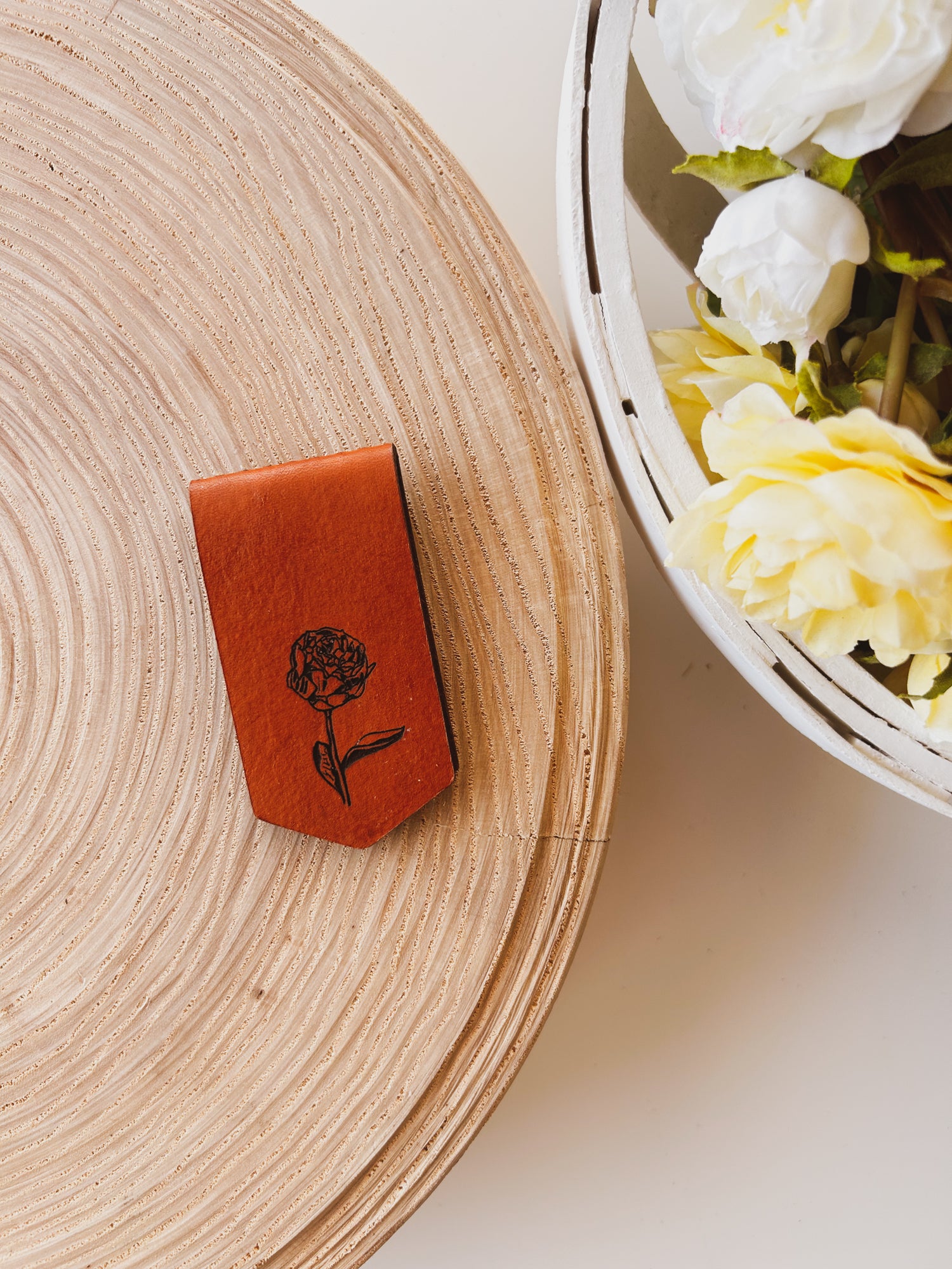 Leather Sunflower Bookmark, Leather Book Marker, Hand Stamped