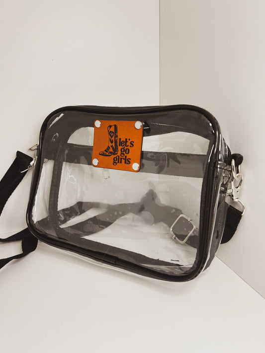 Clear Stadium Concert Bags with Cowgirl Boot Leather Patch