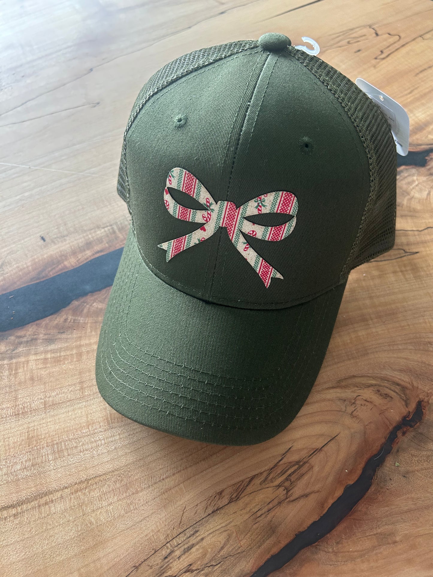 Holiday Bow Hat - Olive Green Baseball