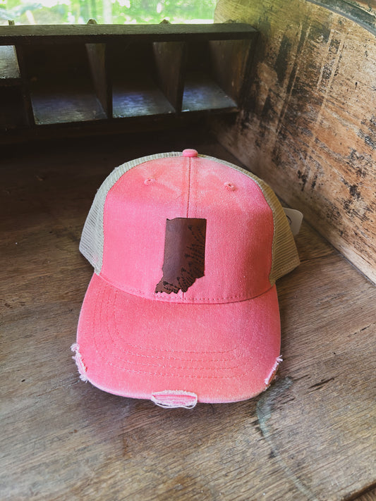 Indiana Wildflower Leather Patch Hat - Hot Pink