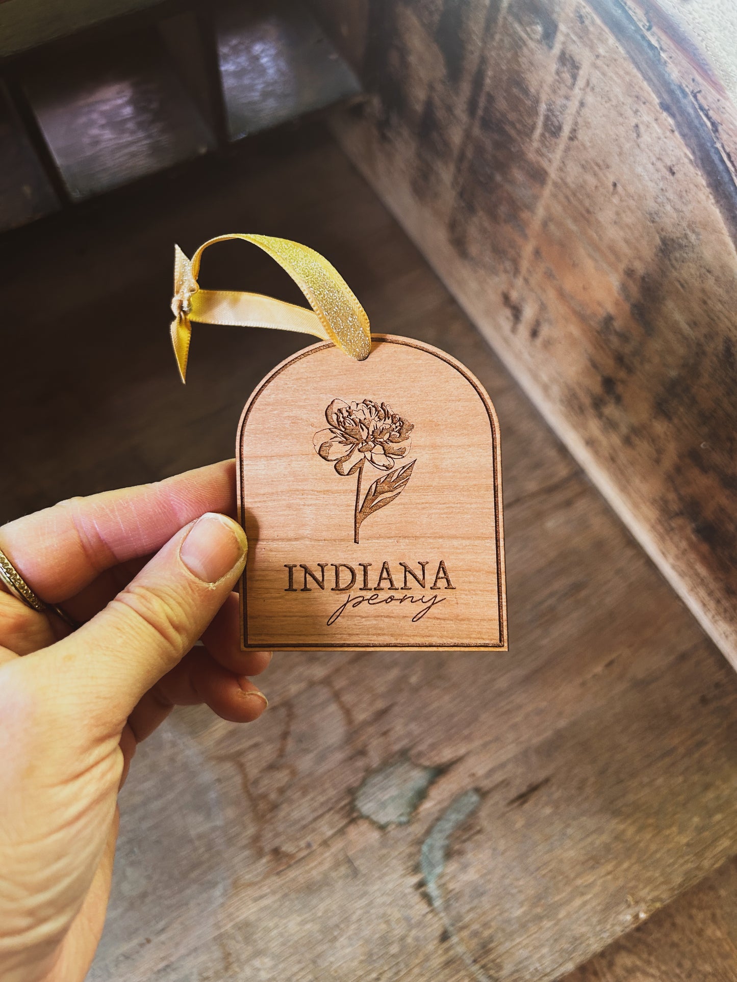 Indiana Peony Wooden Ornament