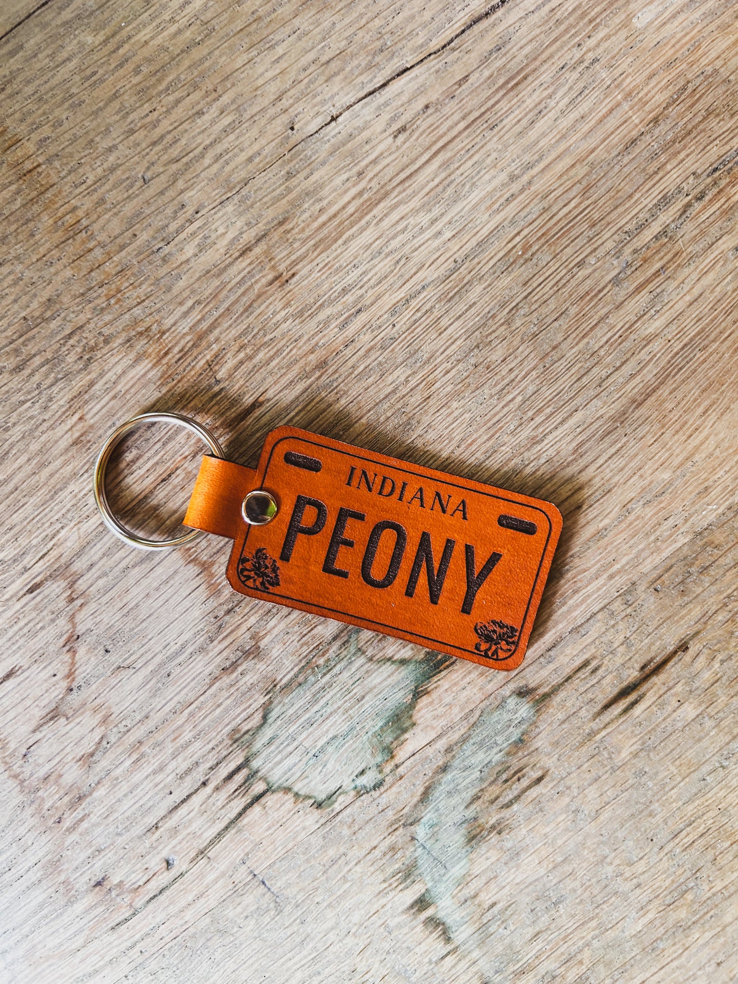 Indiana Peony License Plate Keychain