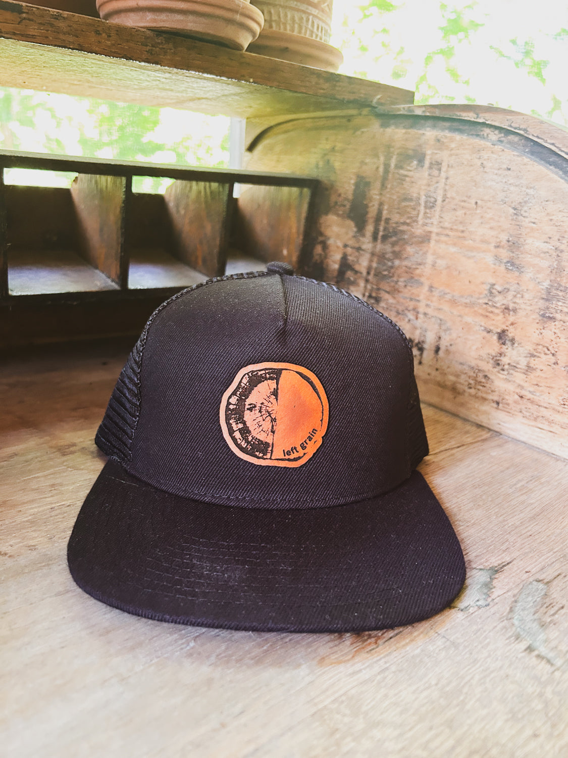 Custom  Logo Leather Patch Hat - Flat Bill Trucker - Adult