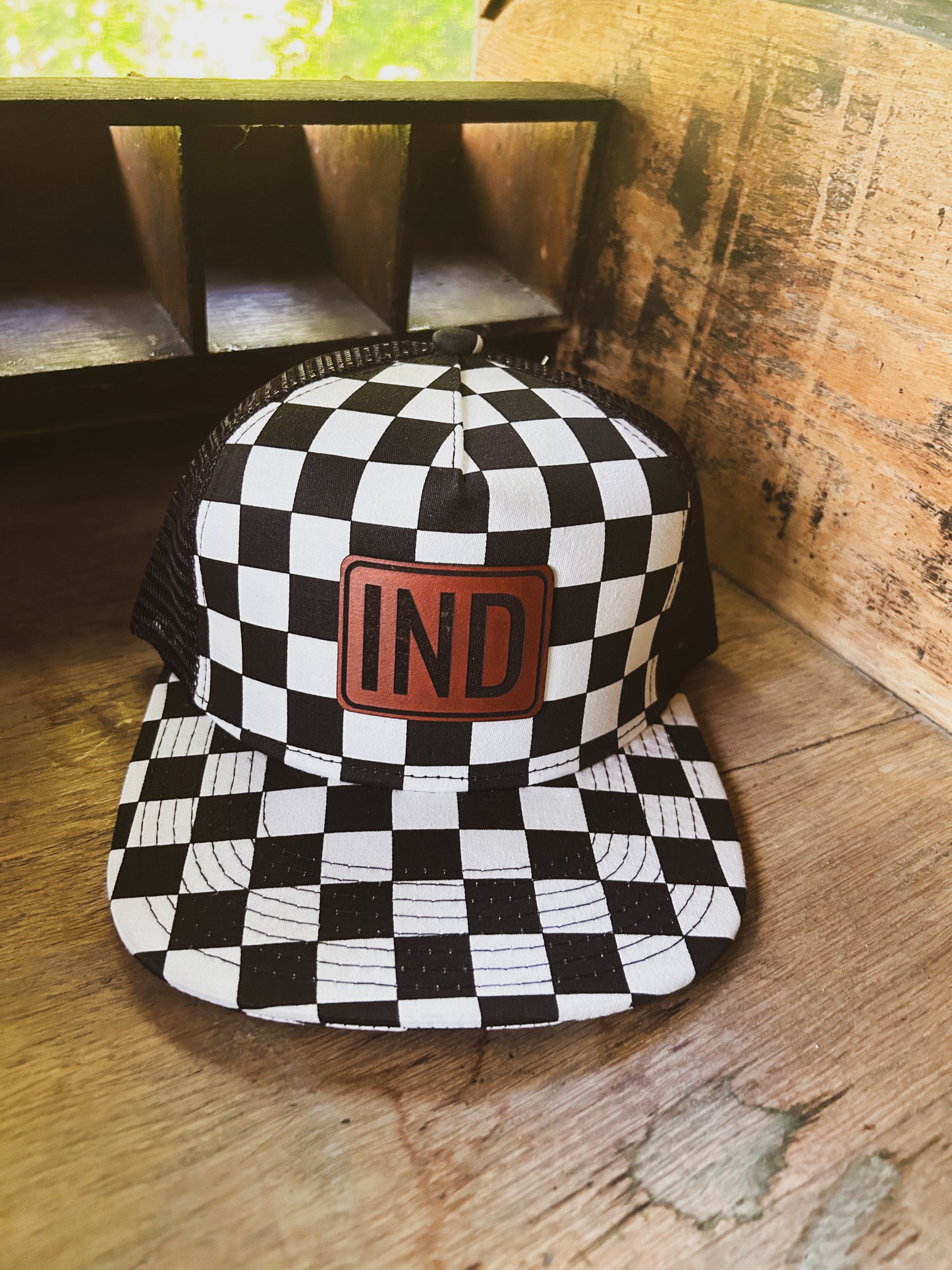 IND Leather Patch on Checkered Hat