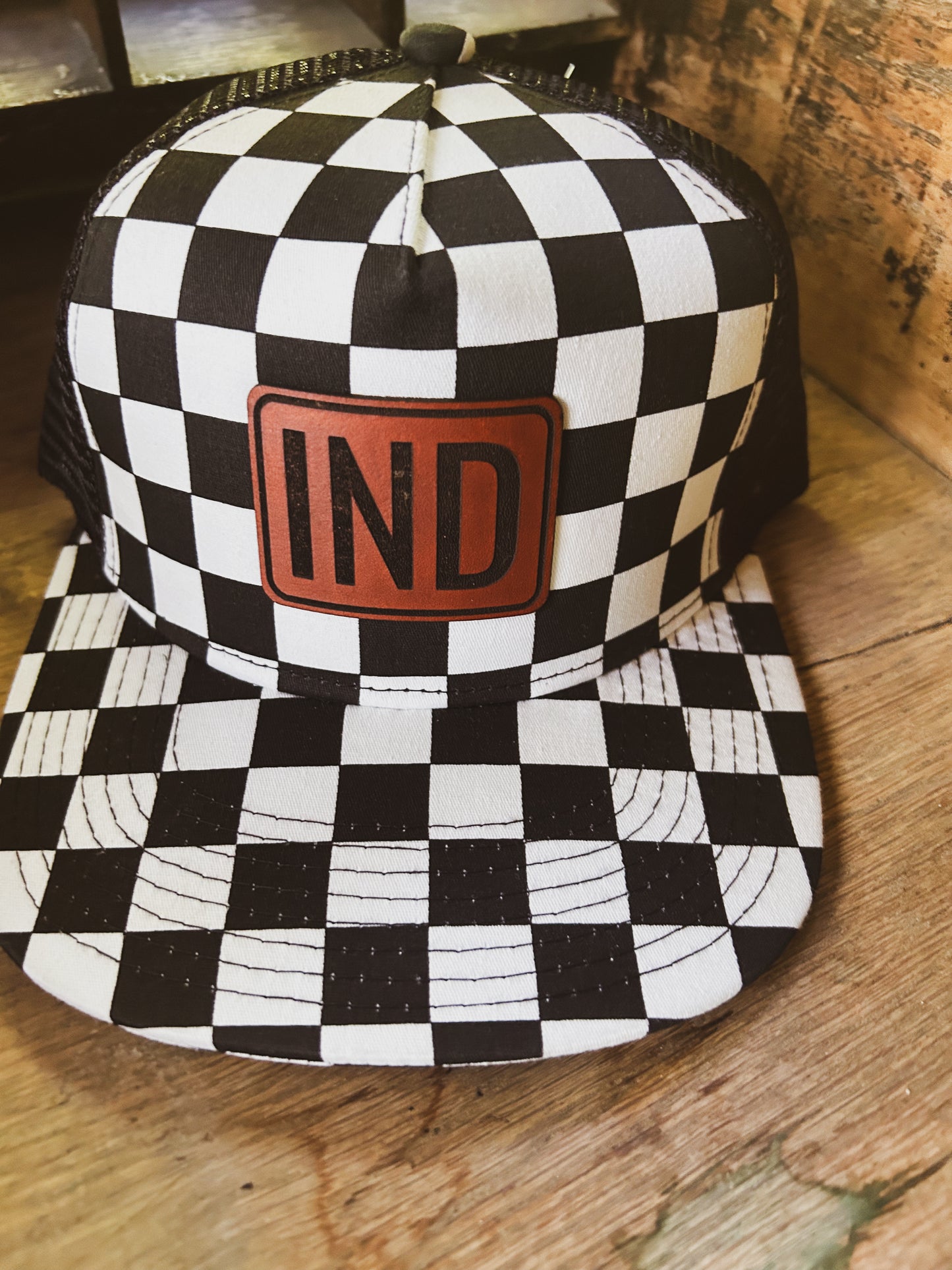 IND Leather Patch on Checkered Hat