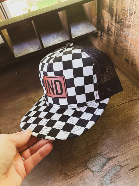 IND Rectangle Checkered Flat Bill Trucker