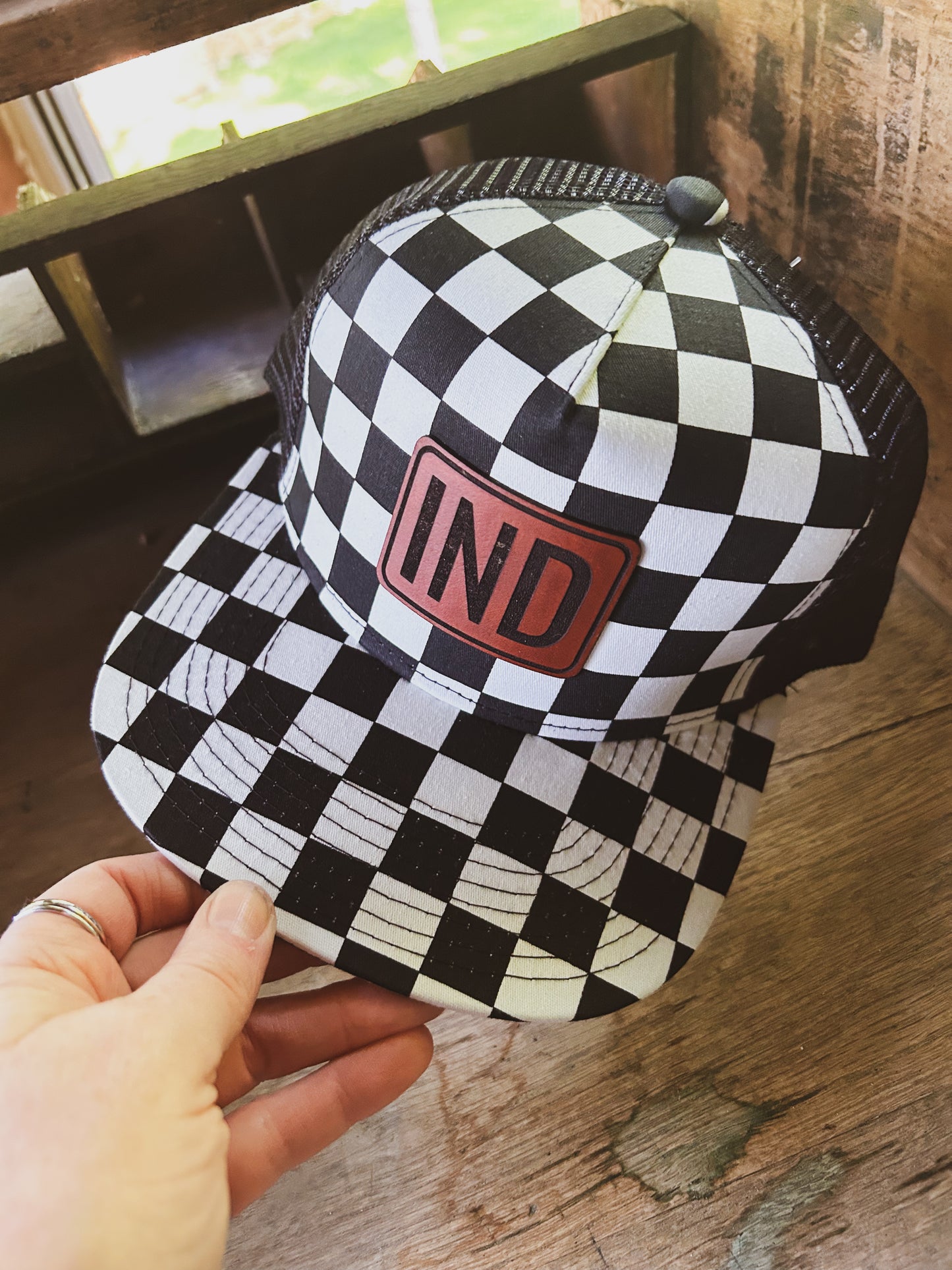 IND Leather Patch on Checkered Hat