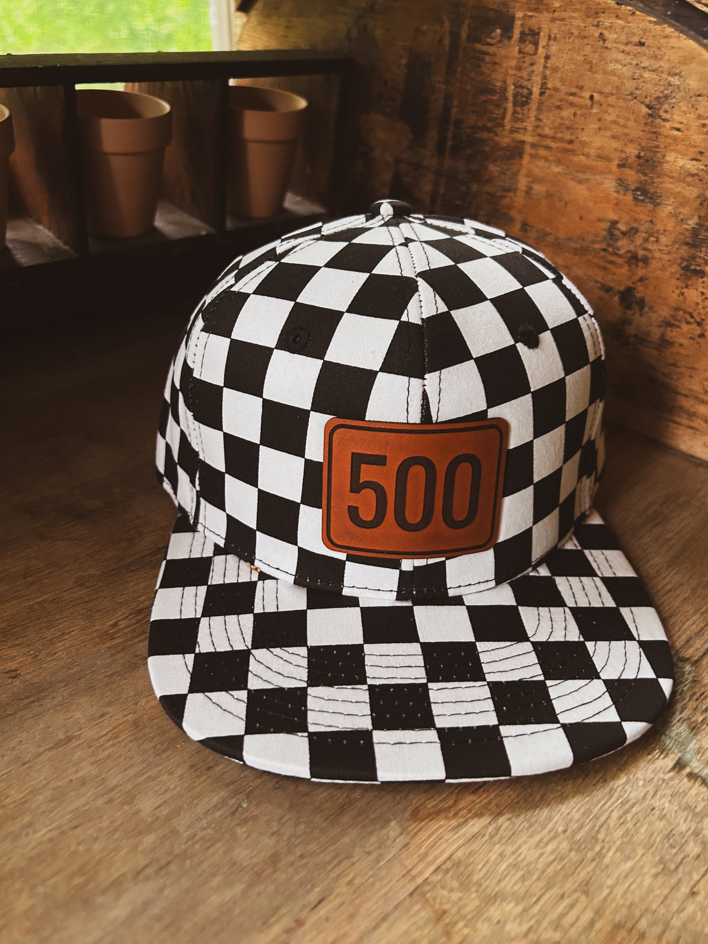 Checkered 500 Leather Patch Hat