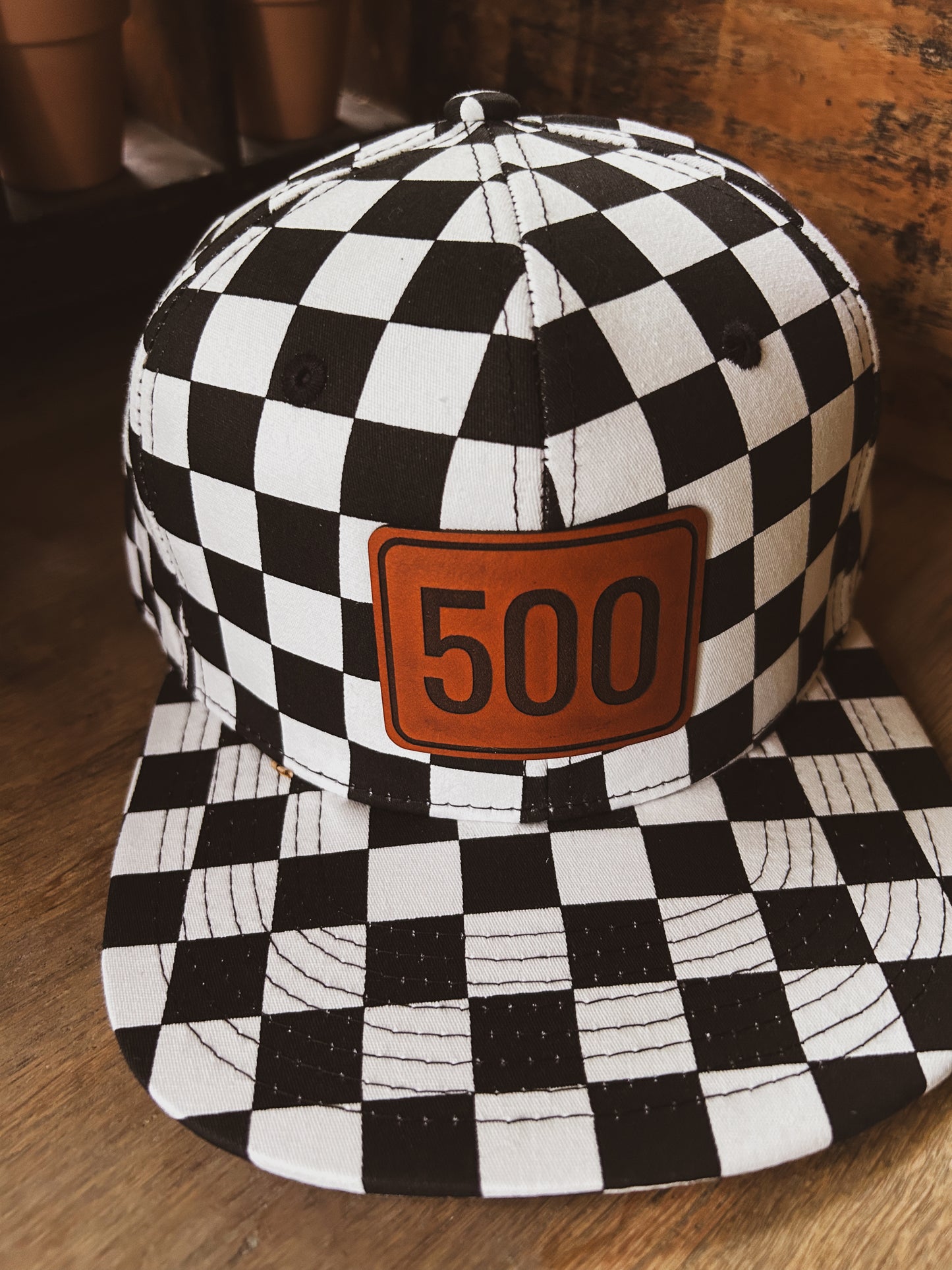 Checkered 500 Leather Patch Hat