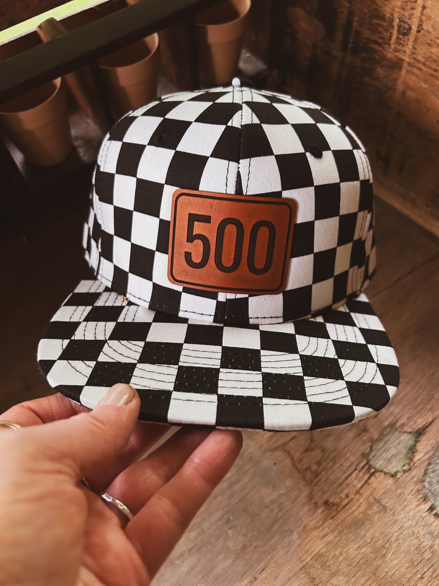 Checkered 500 Leather Patch Hat