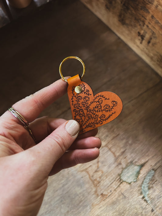 Illustrated Leather Heart Keychain