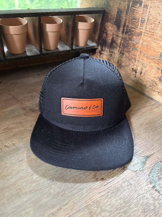 Custom Leather Patch Hat - Flat Bill Hat with Mesh Back and Snapback Closure