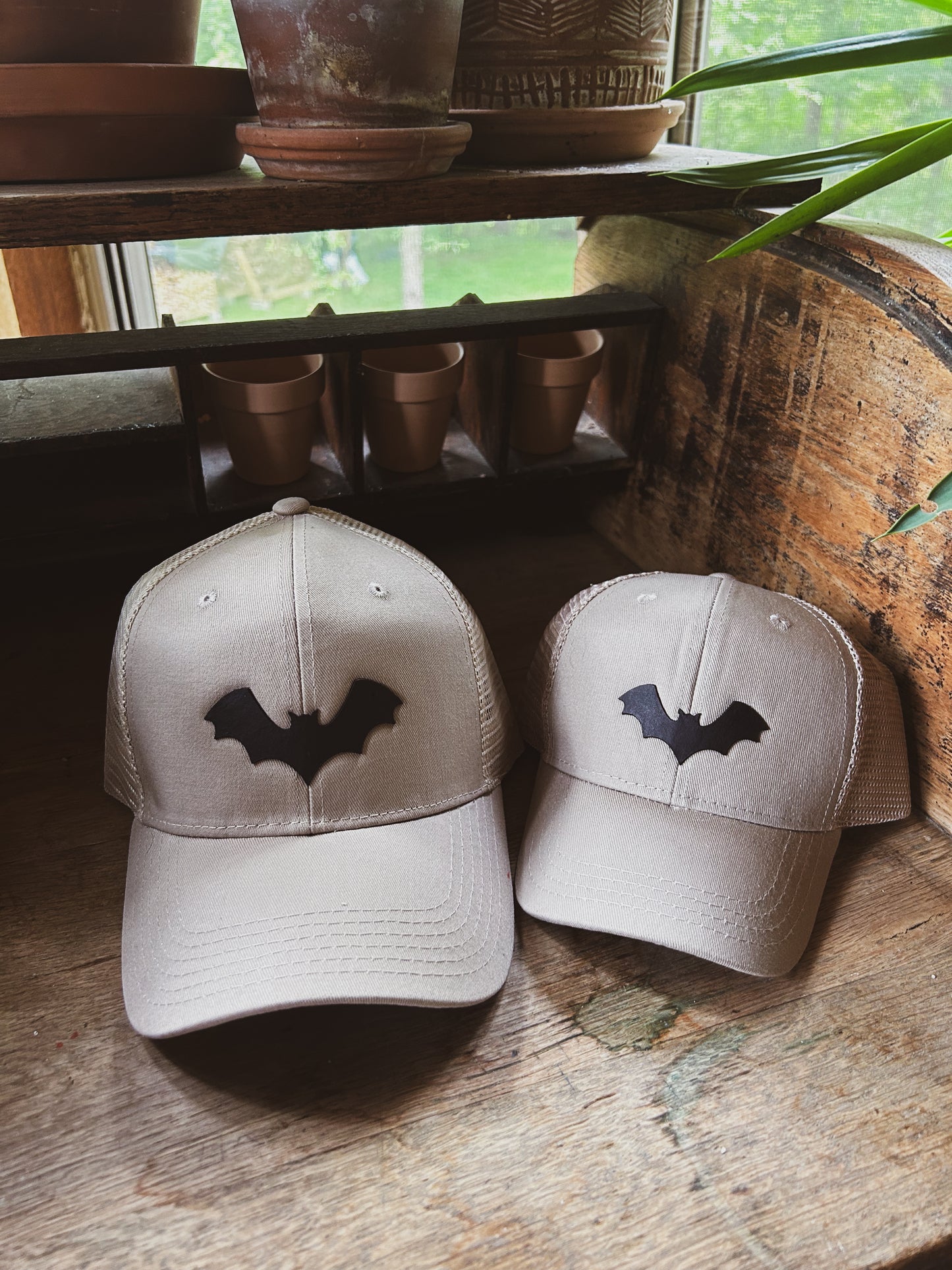 Bat Hat - Leather Patch on Kahki Hat