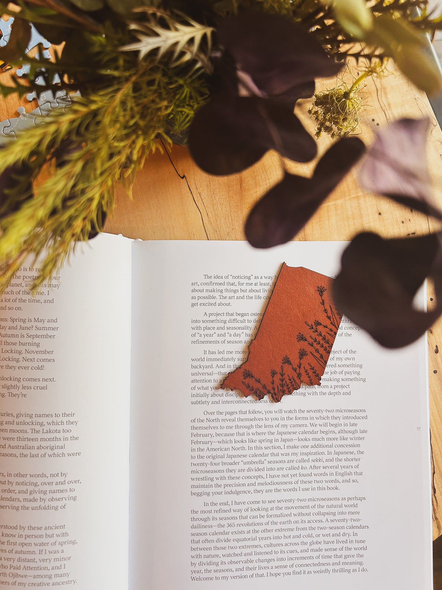 Indiana Wildflower Leather Bookmark