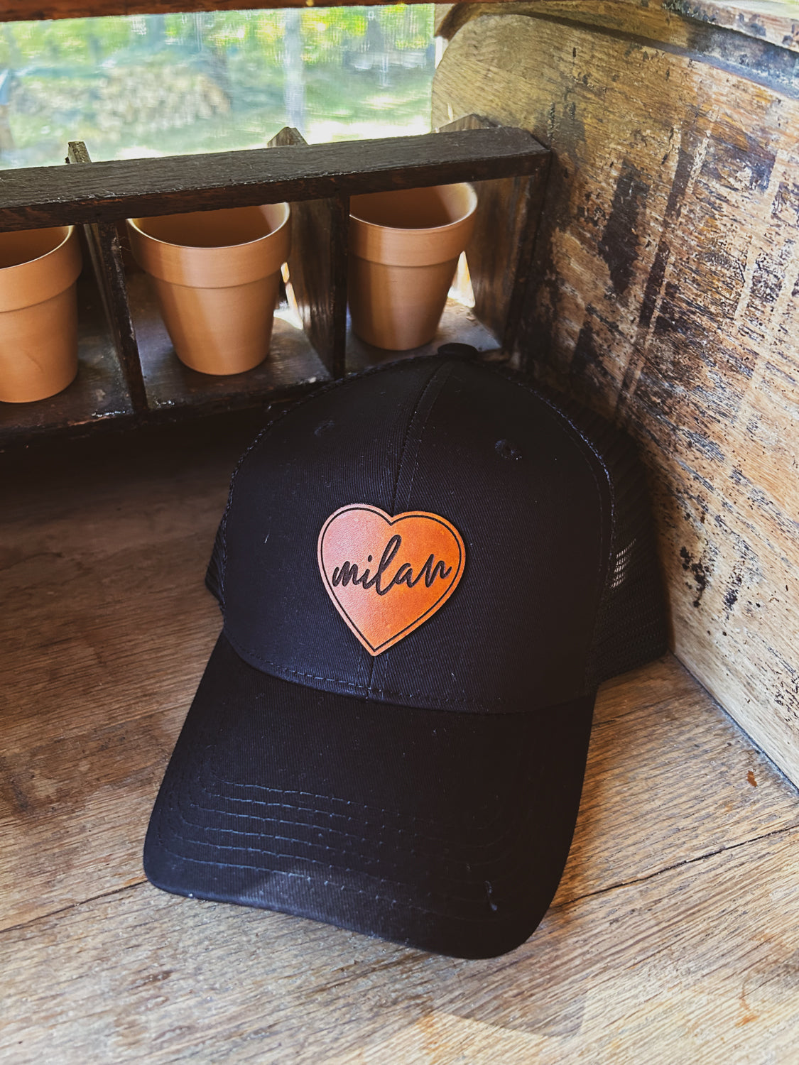 Love Milan Leather Patch Hat