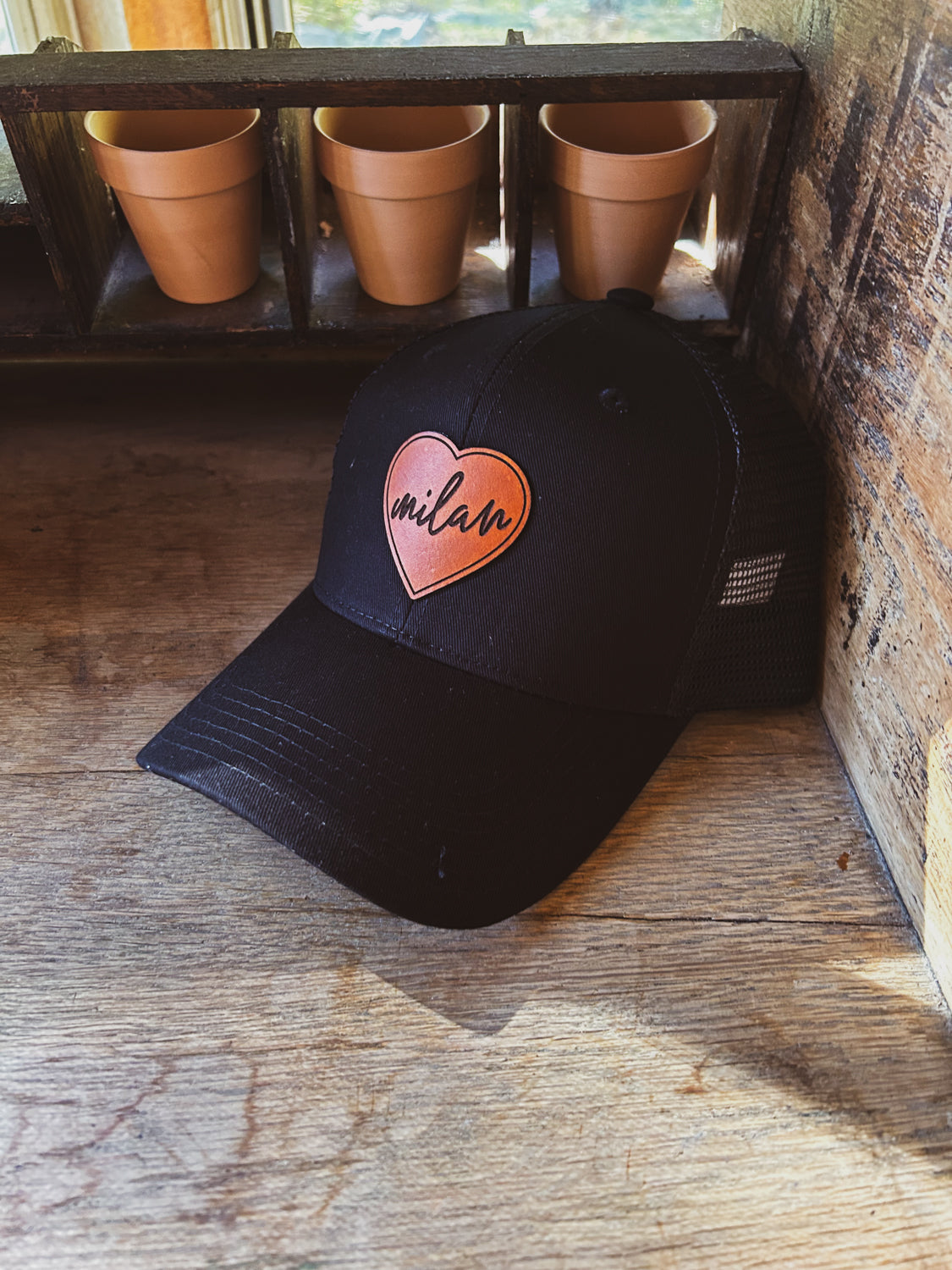 Love Milan Leather Patch Hat