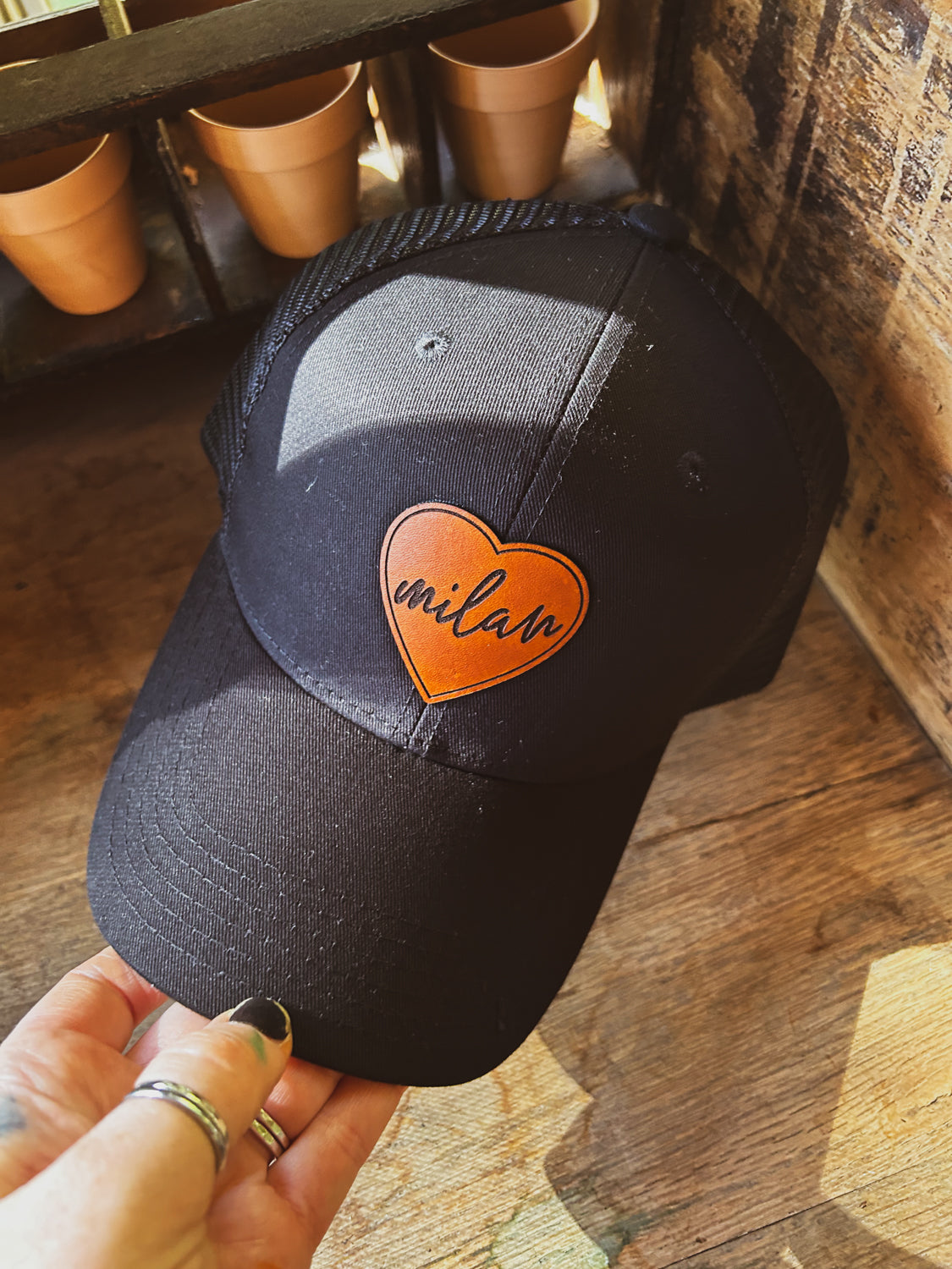 Love Milan Leather Patch Hat