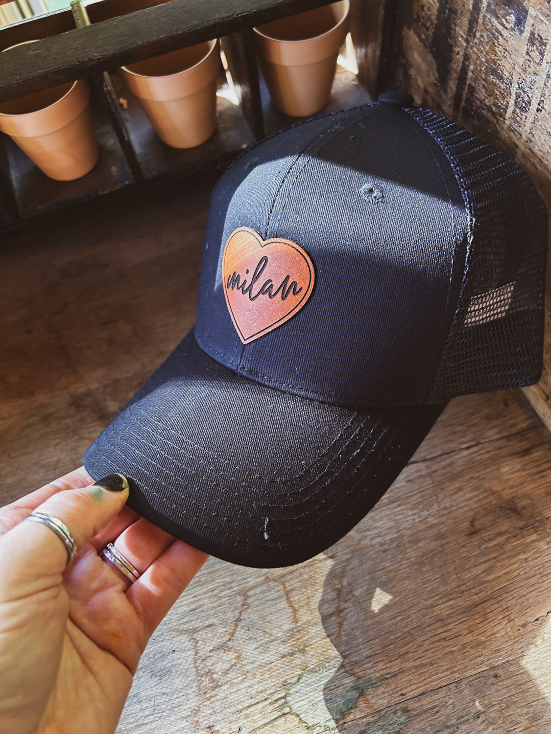 Love Milan Leather Patch Hat