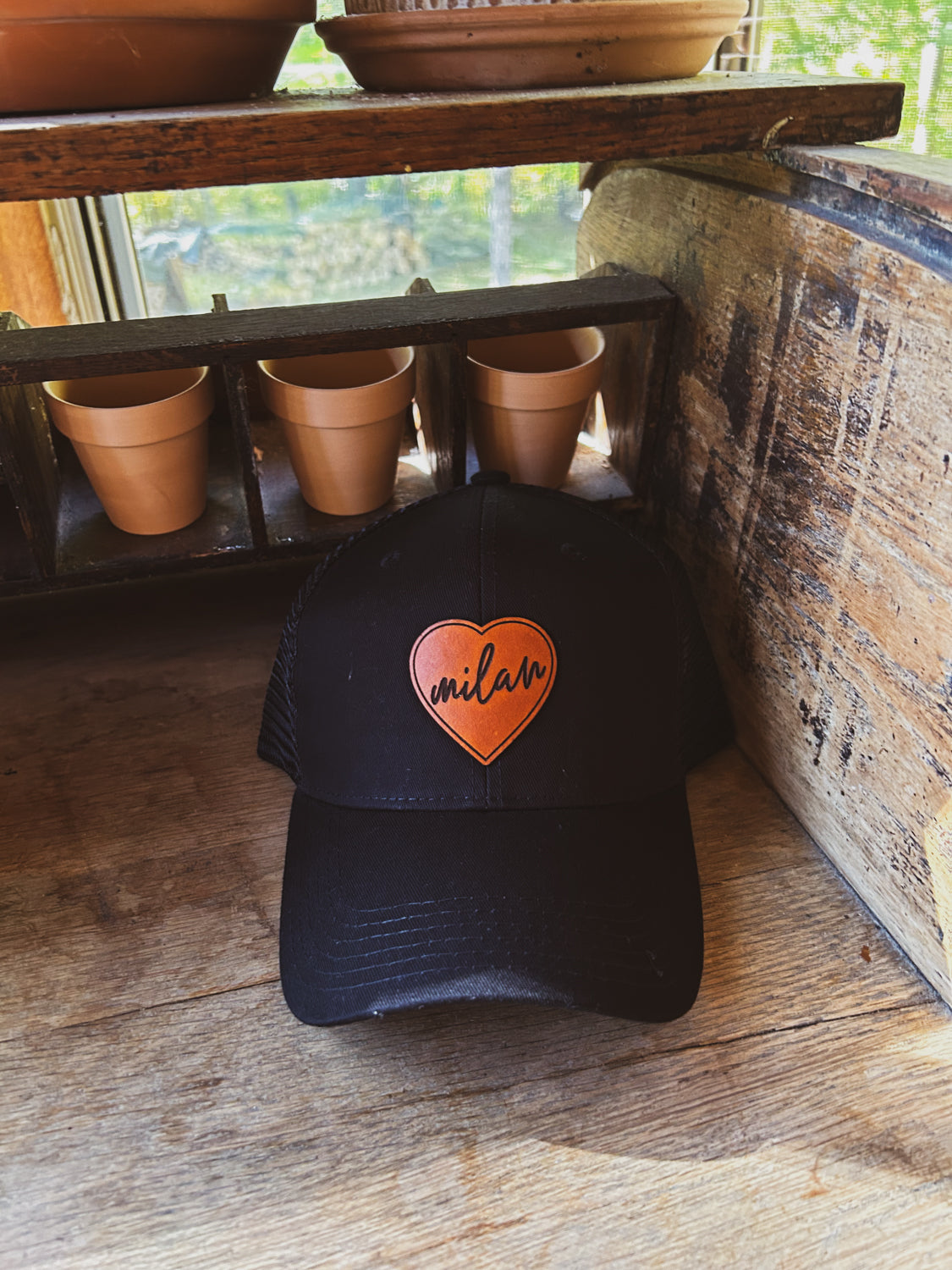 Love Milan Leather Patch Hat