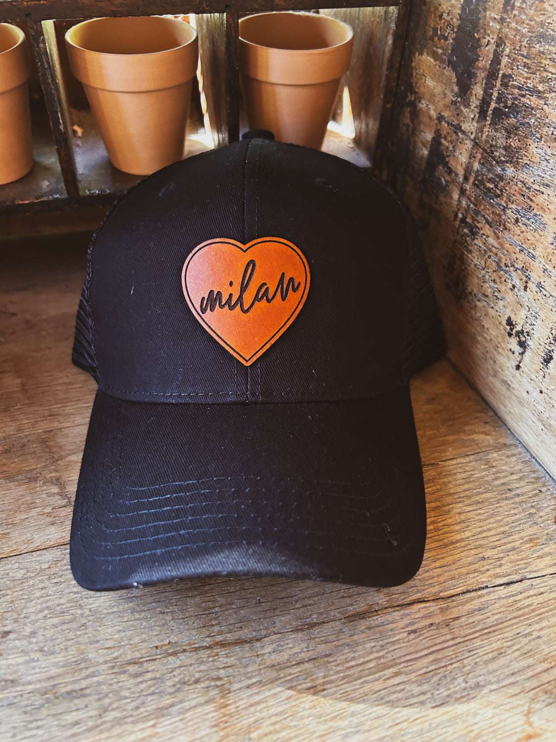 Love Milan Leather Patch Hat