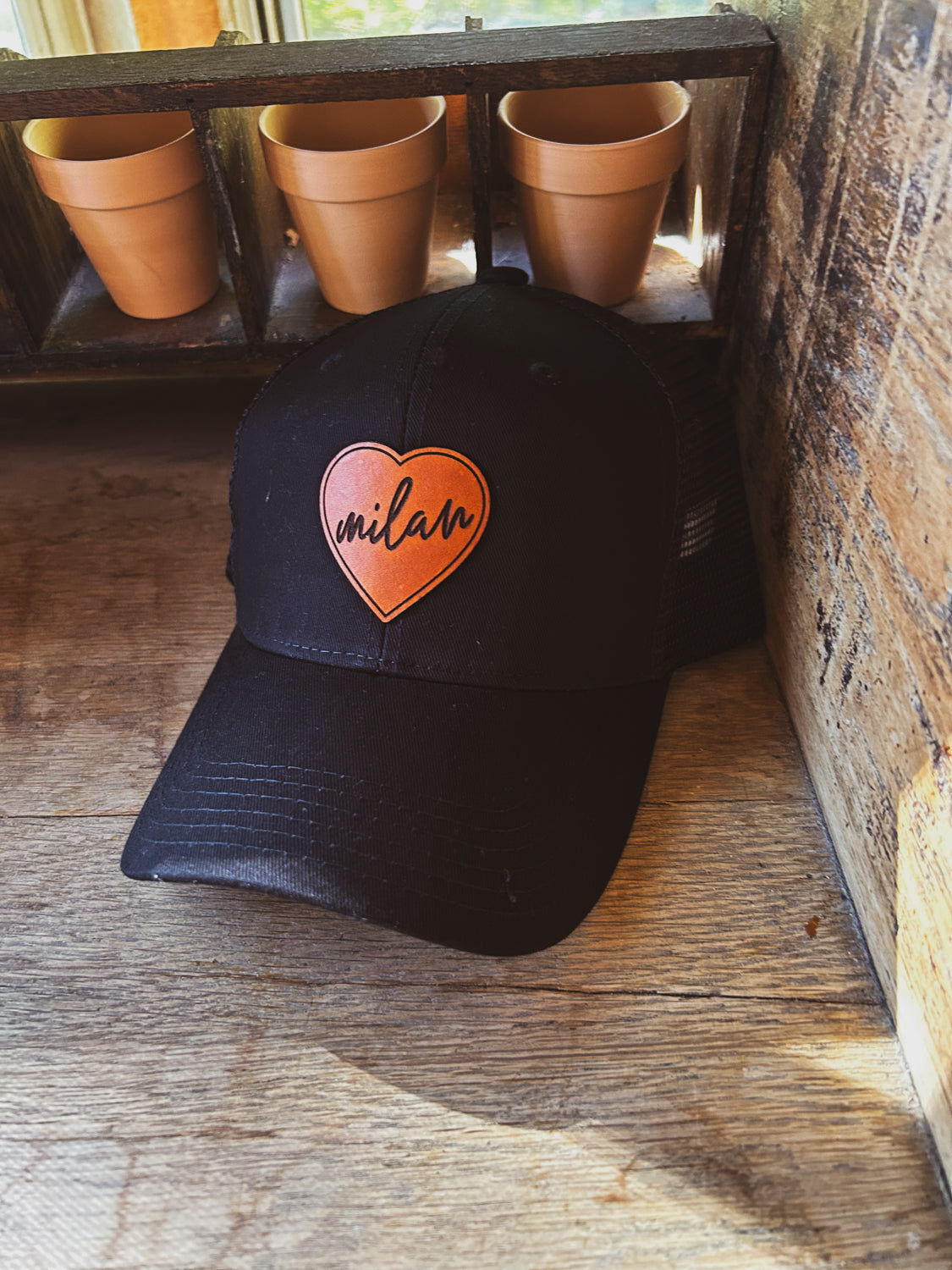 Love Milan Leather Patch Hat