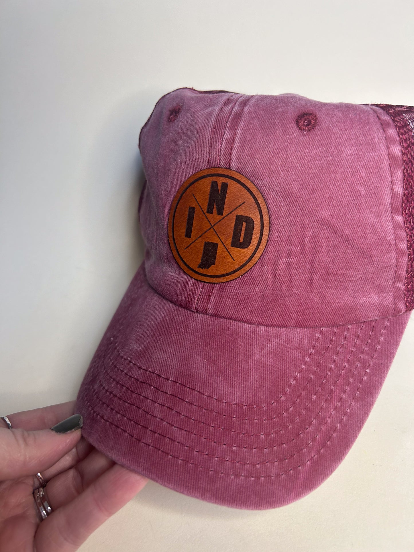 Circle IND Patch on Maroon Hat