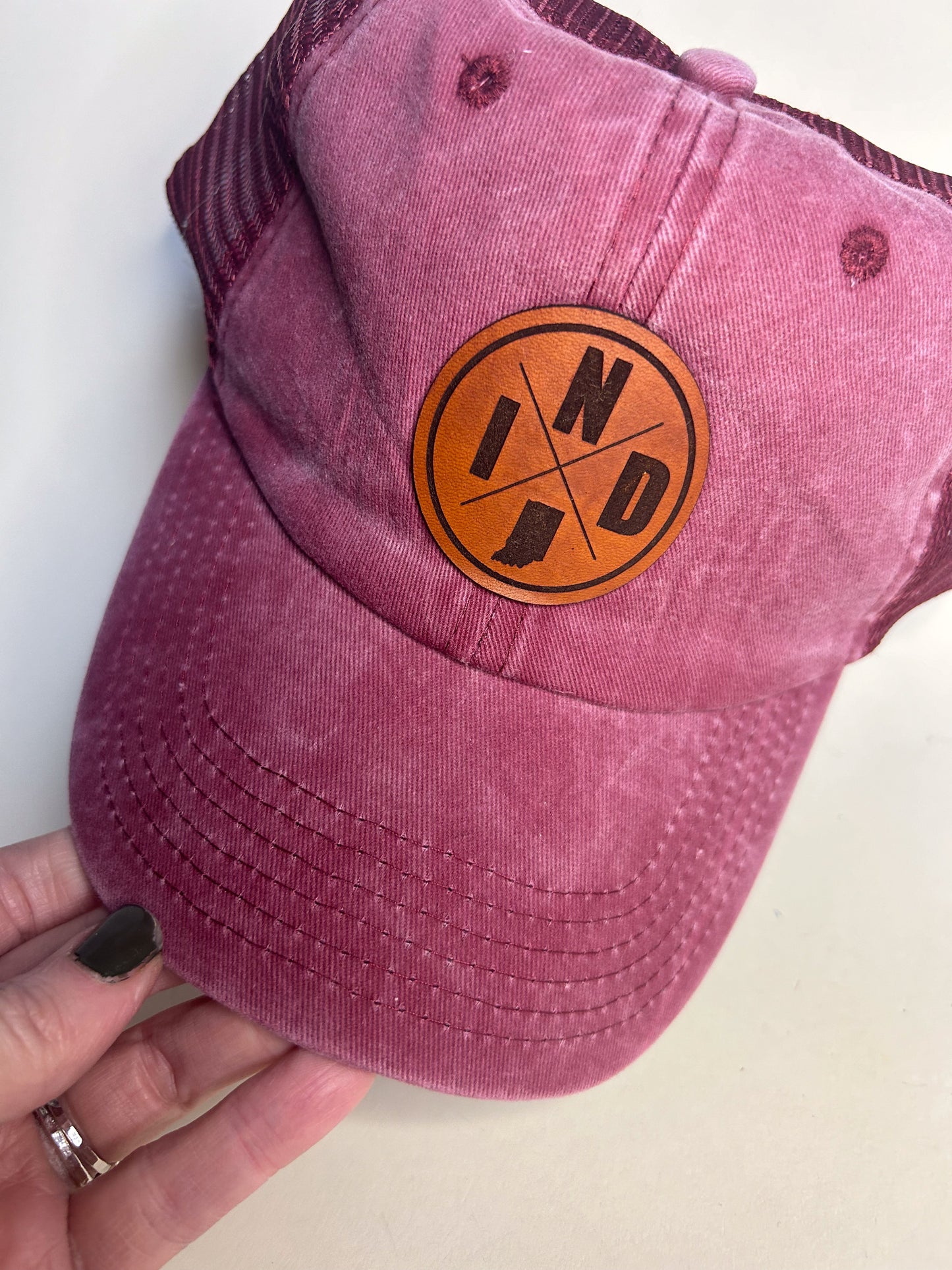 Circle IND Patch on Maroon Hat