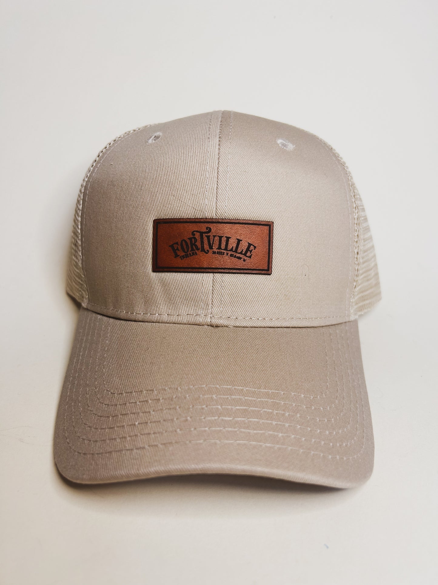 Fortville Leather Patch on Khaki Baseball Hat
