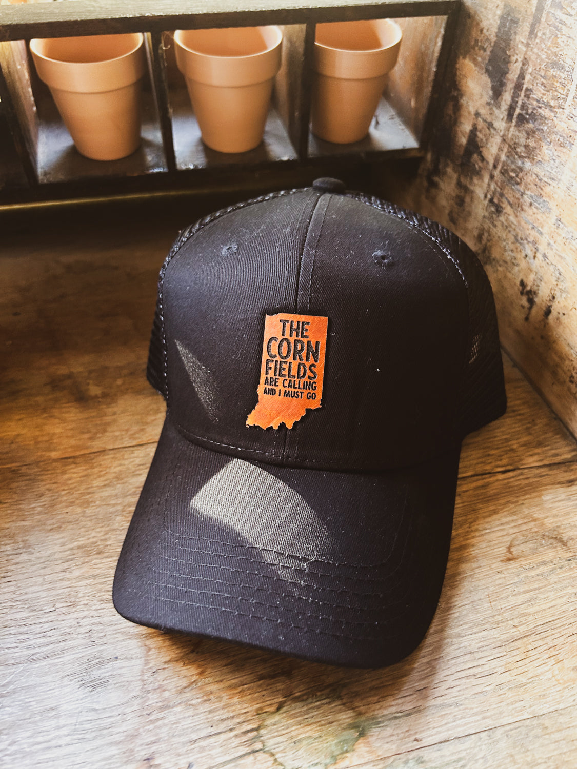 Indiana - The Cornfields Are Calling - Leather Patch Hat