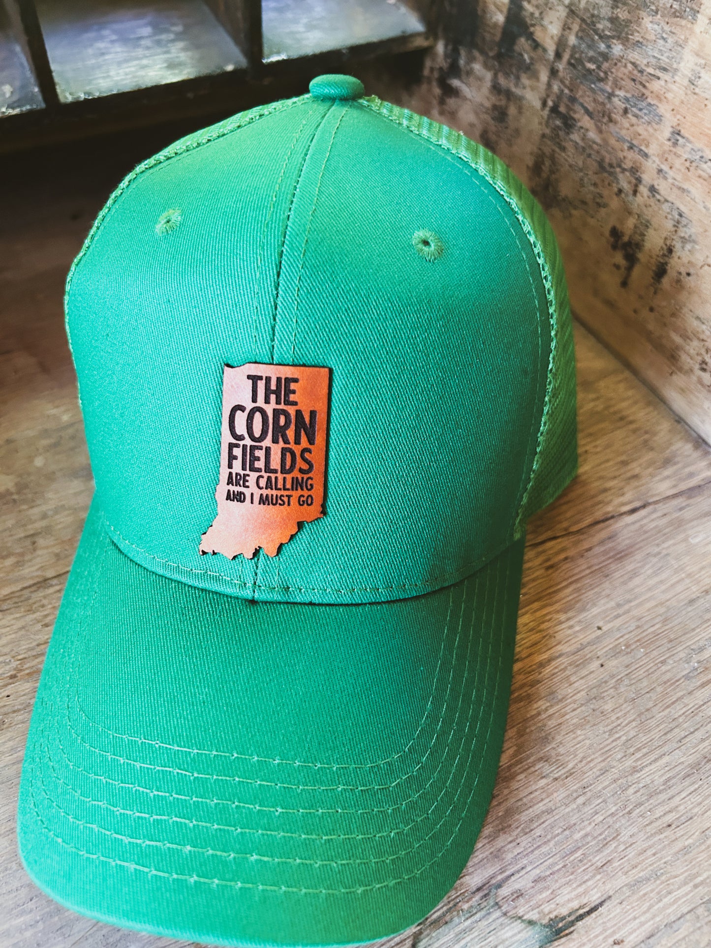 Indiana - The Cornfields Are Calling - Leather Patch Hat