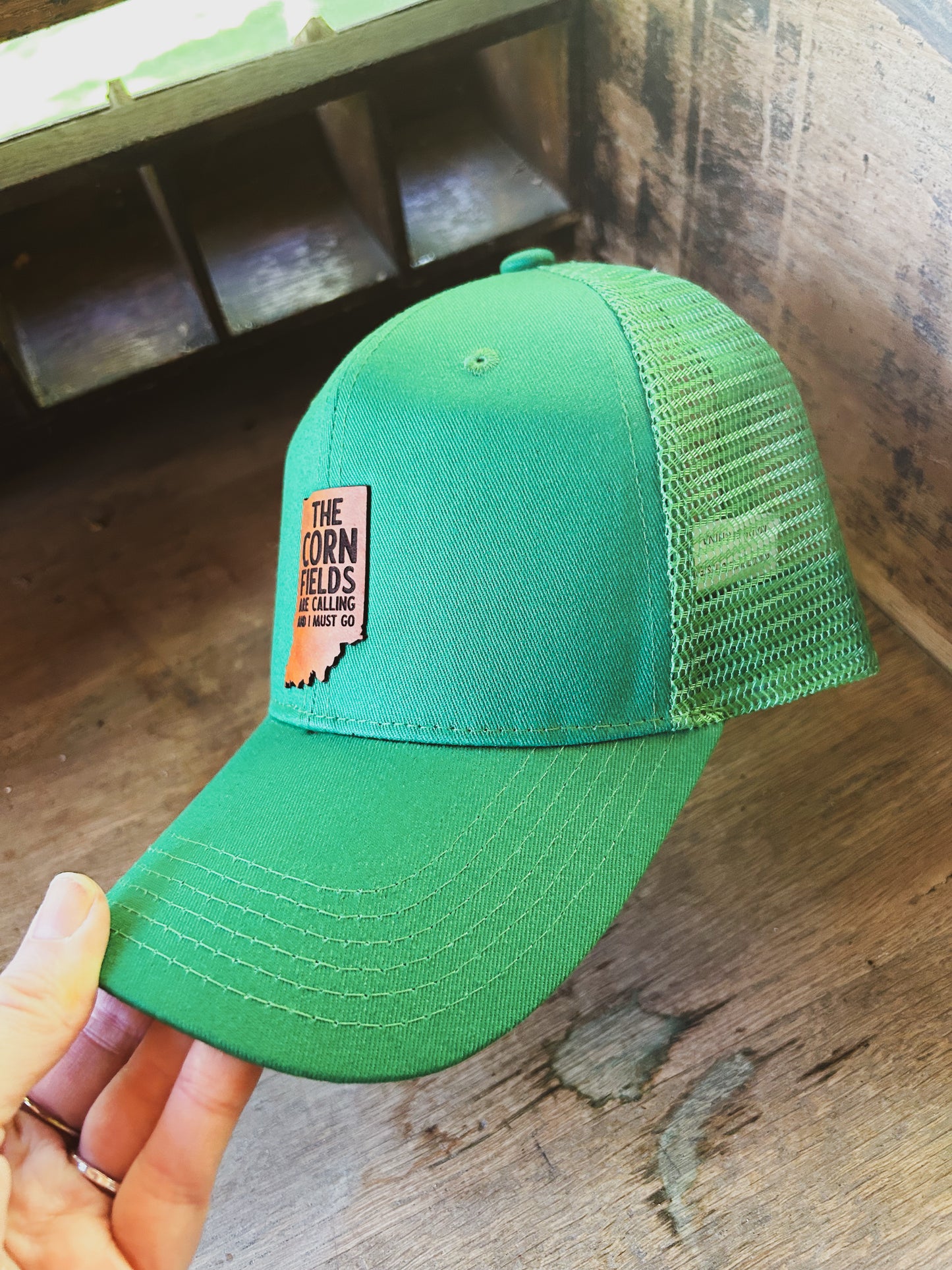 Indiana - The Cornfields Are Calling - Leather Patch Hat