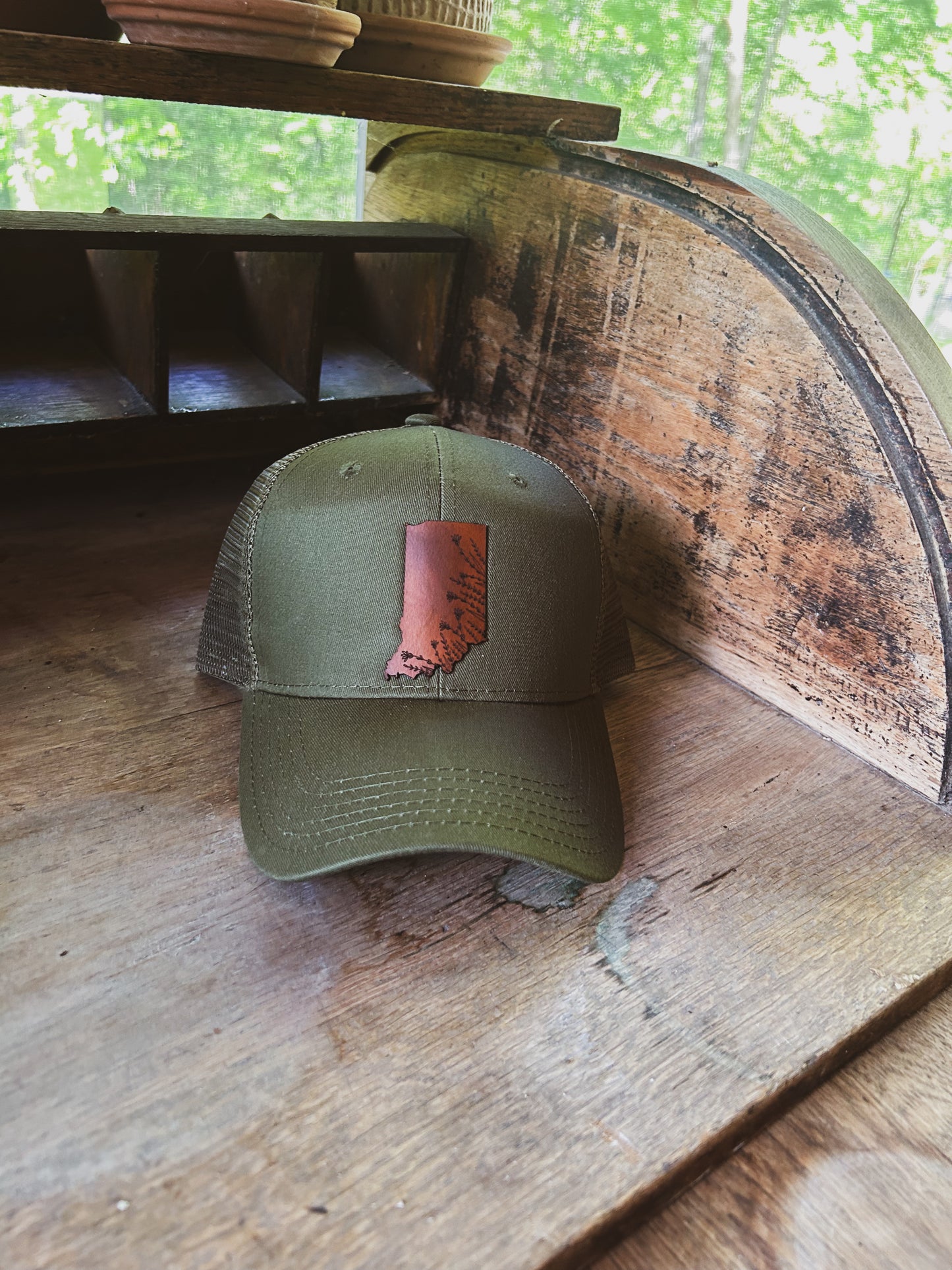 Indiana Wildflower Leather Patch Hat - Olive