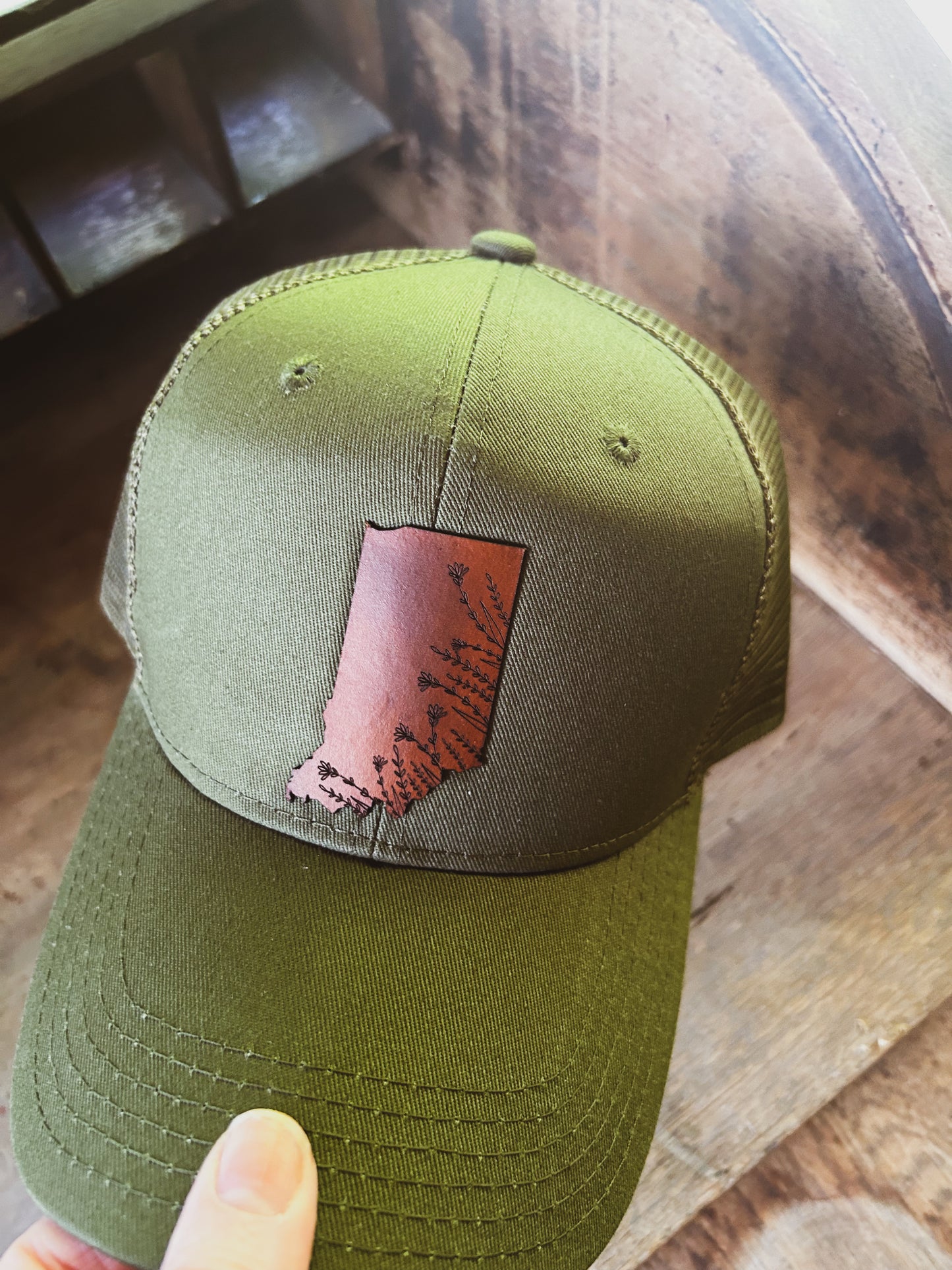 Indiana Wildflower Leather Patch Hat - Olive
