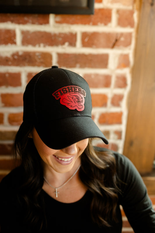 Fishers Tigers - Black Baseball Hat with Red Leather Patch