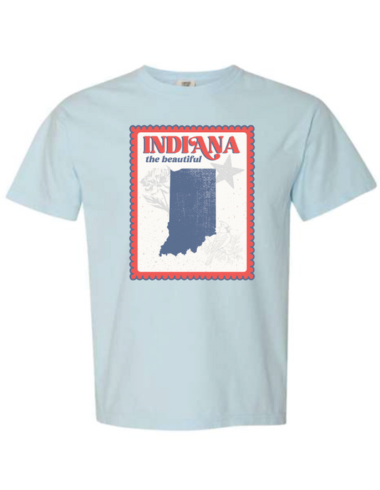 Indiana The Beautiful Stamp Tee - Light Blue