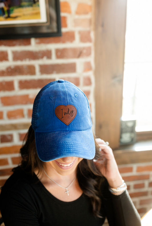 Love Indy Heart Patch on Blue Baseball Hat