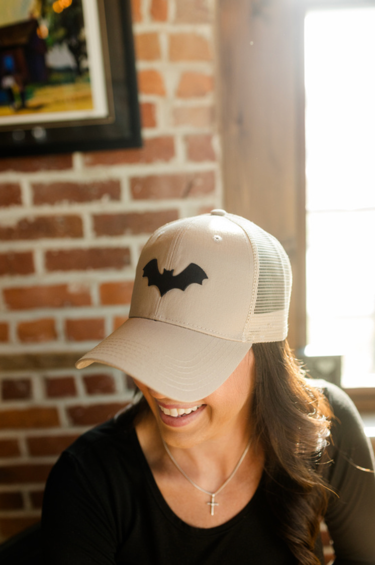 Bat Hat - Leather Patch on Kahki Hat