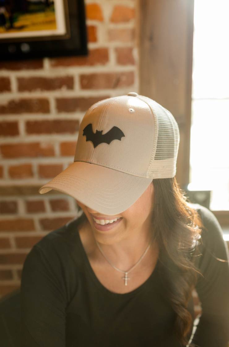 Bat Hat - Leather Patch on Kahki Hat