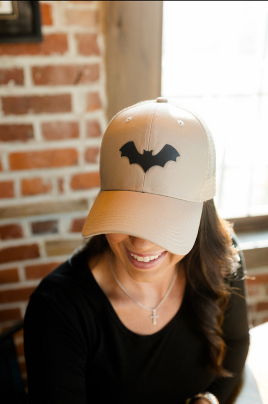 Bat Hat - Leather Patch on Kahki Hat