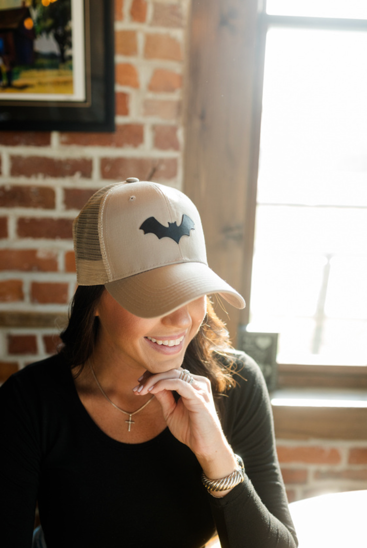 Bat Hat - Leather Patch on Kahki Hat