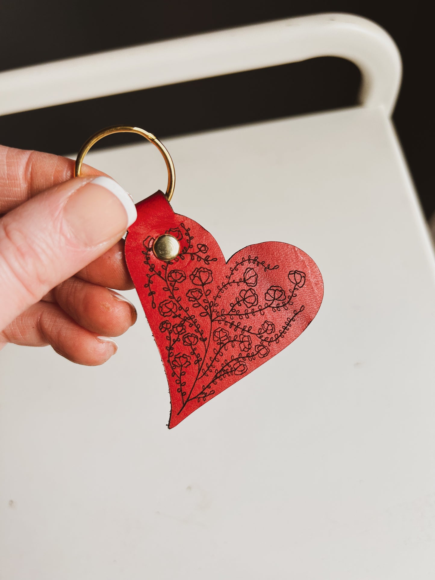 Illustrated Leather Heart Keychain